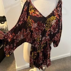 Brown floral cold shoulder romper